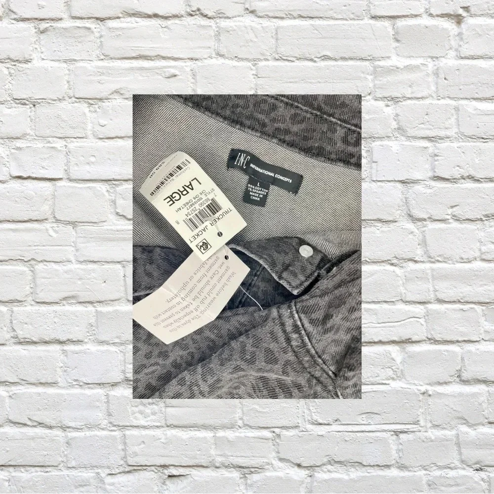 INC Leopard Print Denim Jacket - Picture 3 of 4